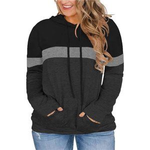 Women-Plus-Size-Hoodies-Sweatshirts Color Block‎ Tops with Pockets XL-4XL